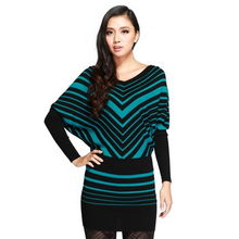 时尚魅力新体验 only针织衫 V领斜条纹蝙蝠袖中长款女式针织衫